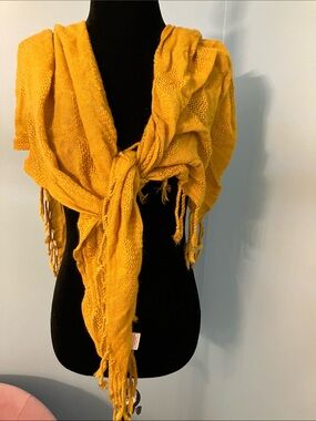 Candie's Mustard Yellow Knit Fringe Scarf Wrap